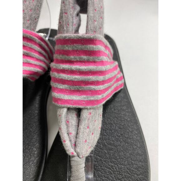 Sanuk Yoga Sling Back Sandals Womens Sz 9 Slip On Comfy Pink Polka Dot Stripes - Picture 2 of 7